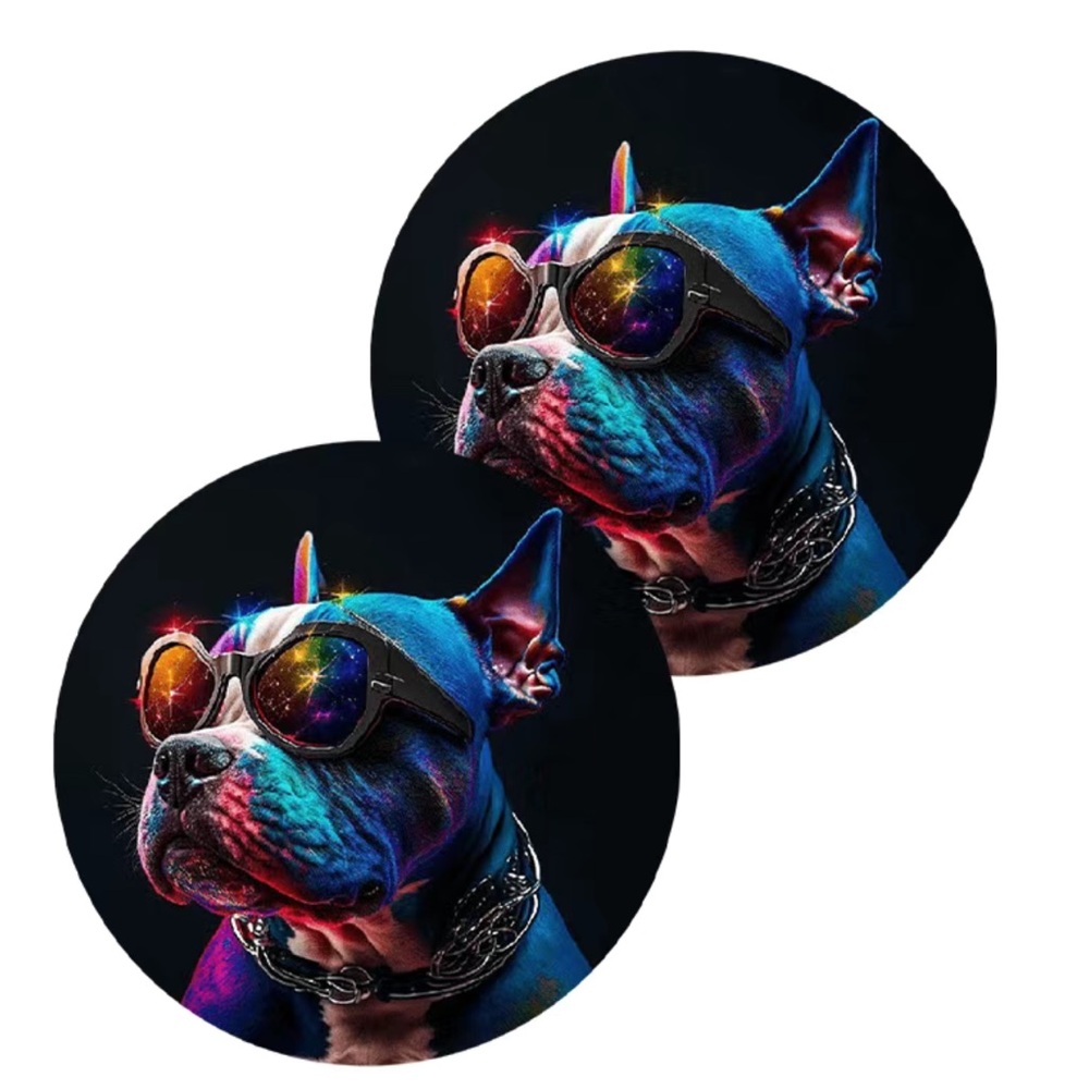 2pcs Rainbow Boxer/ Pitbull Sunglasses Dog Absorbent Car Cup Holder Coaster Mats